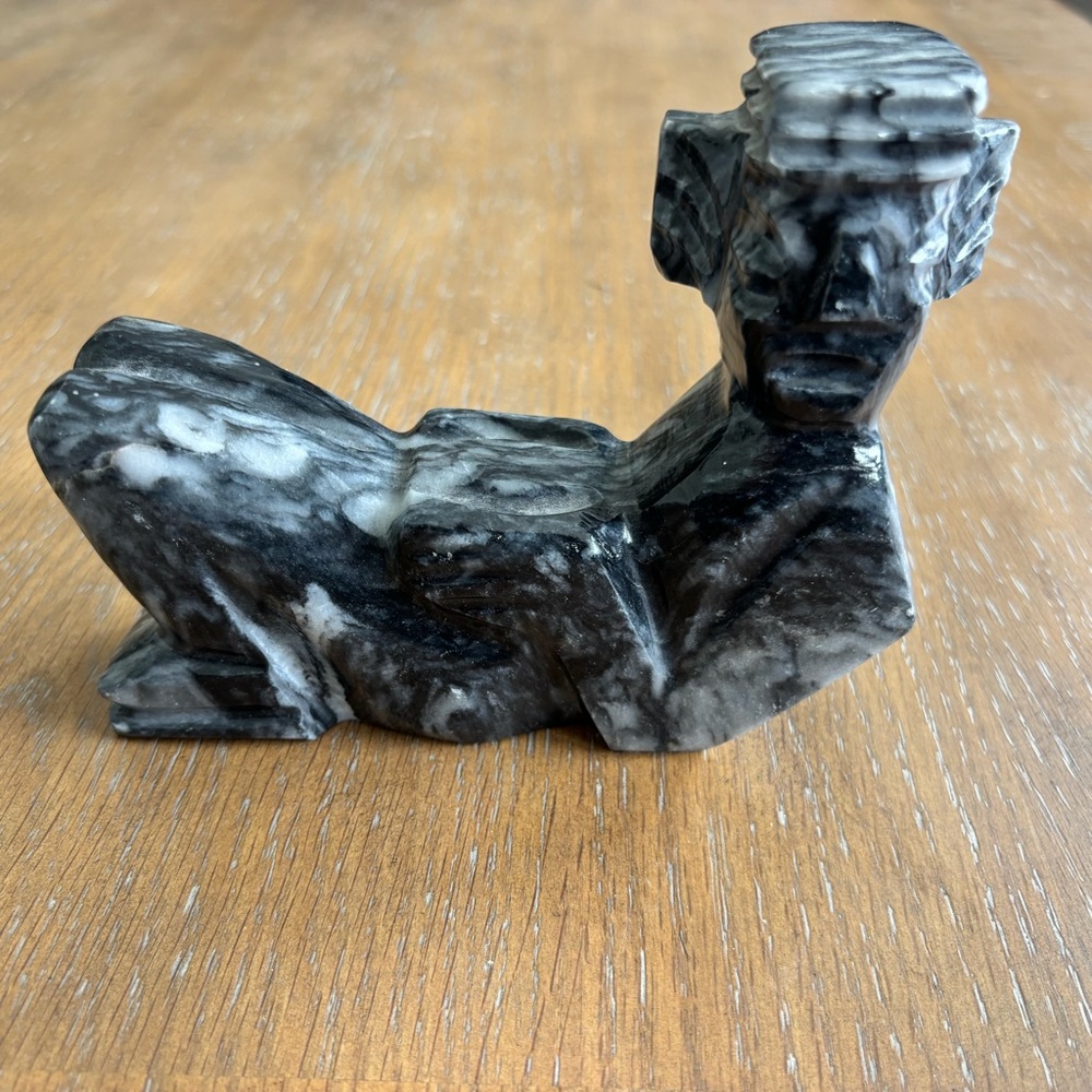 MAYAN AZTEC CARVED FIGURE STONE MARBLE UNIQUE ARTSY HOME DECOR - Picture 3 of 10